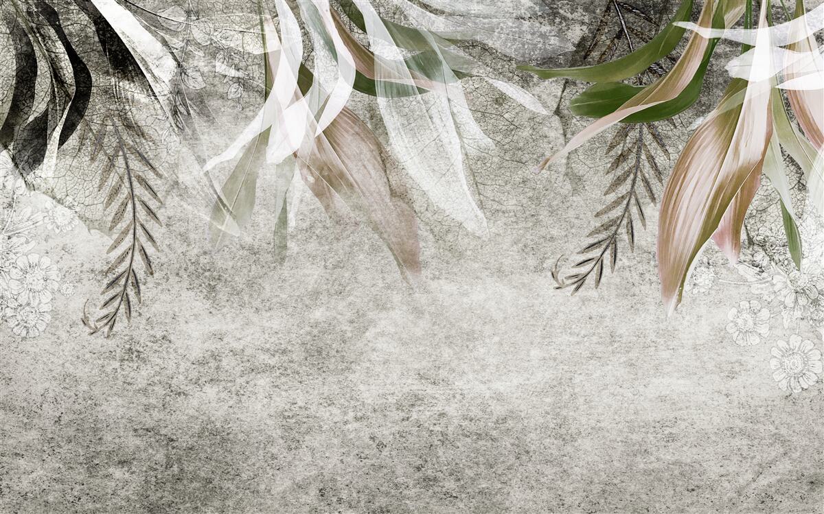 Fotobehang bloemen en hangende bladeren