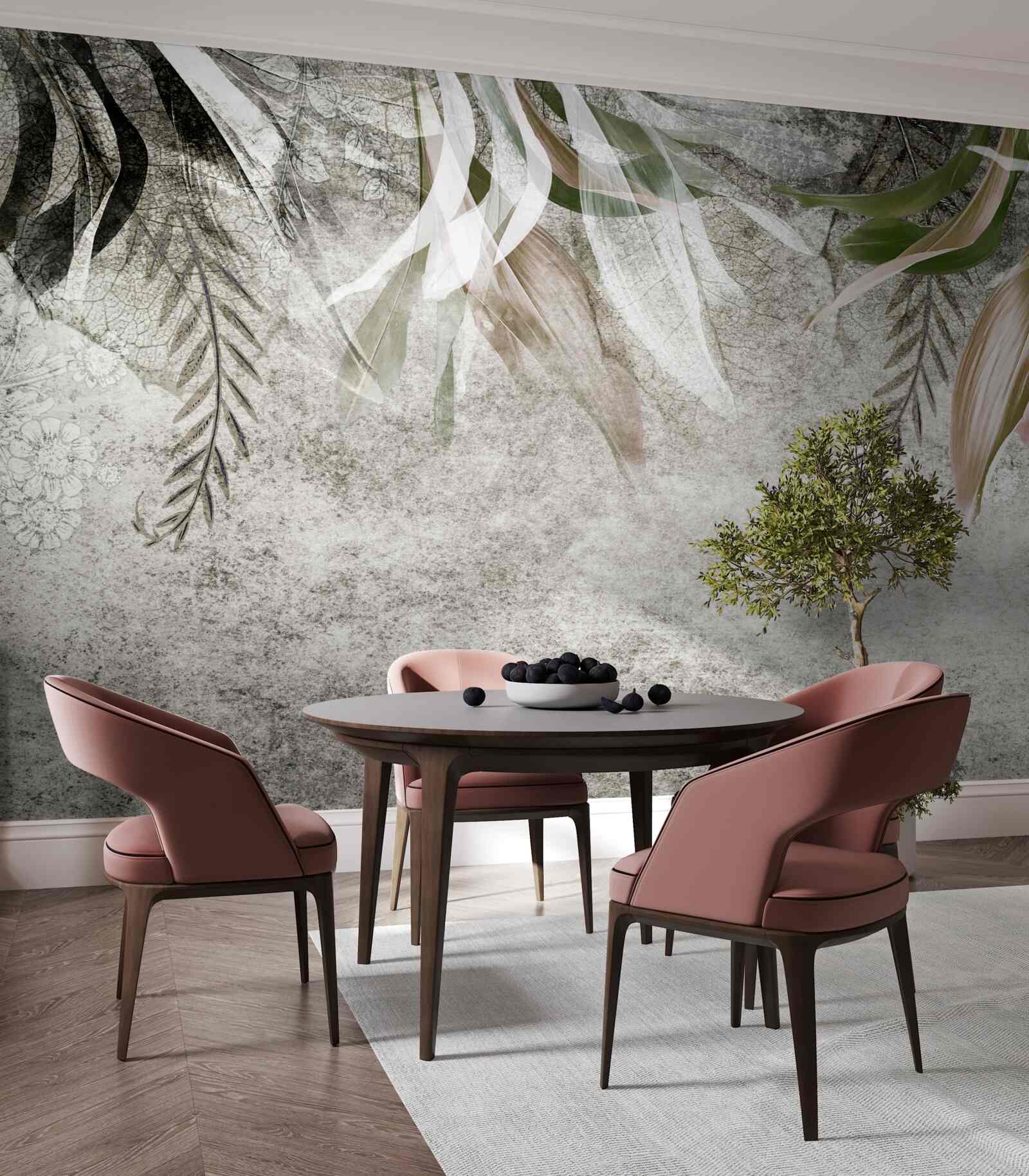 Fotobehang bloemen en hangende bladeren