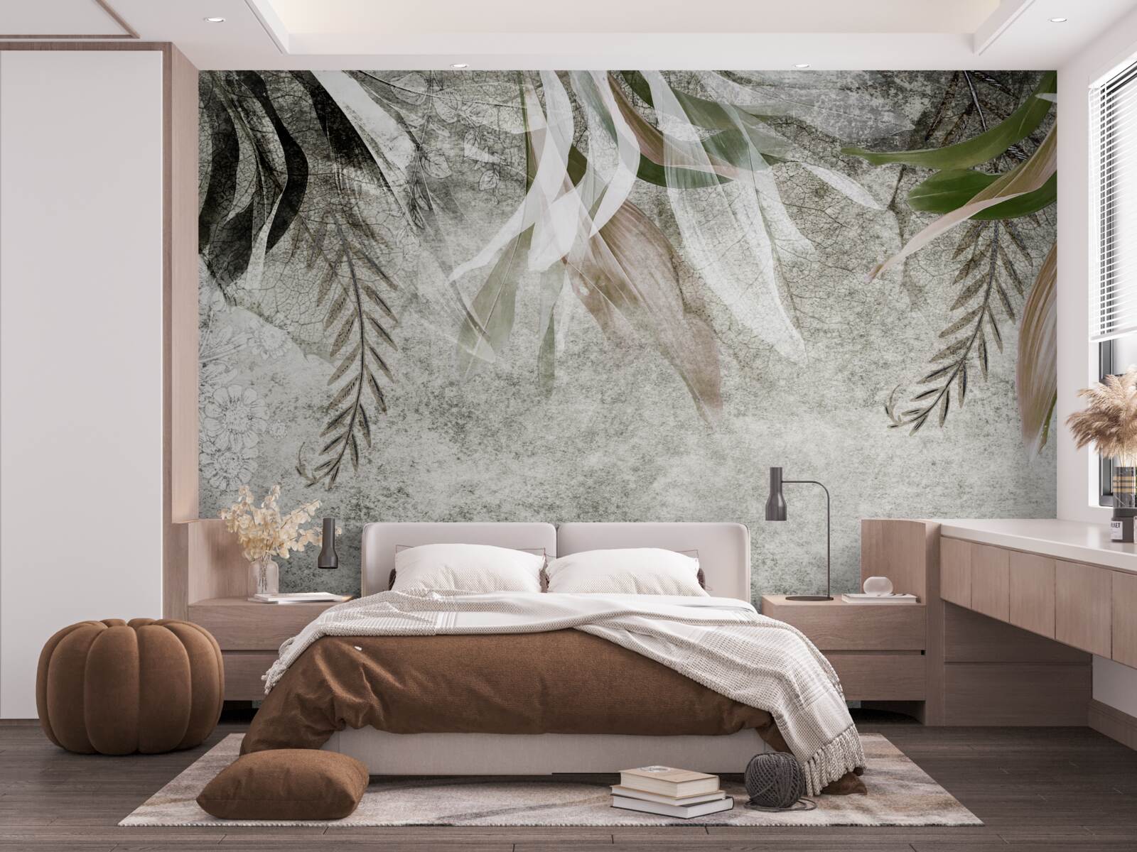 Fotobehang bloemen en hangende bladeren