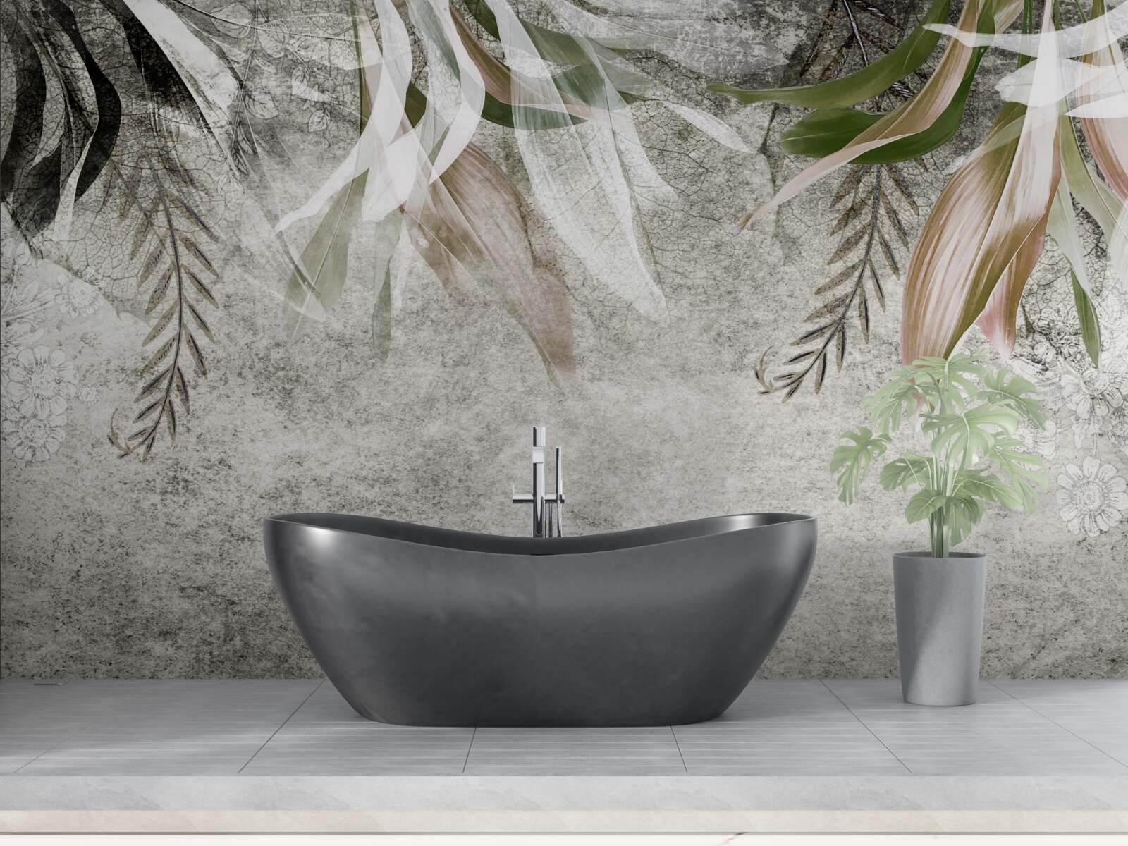 Fotobehang bloemen en hangende bladeren