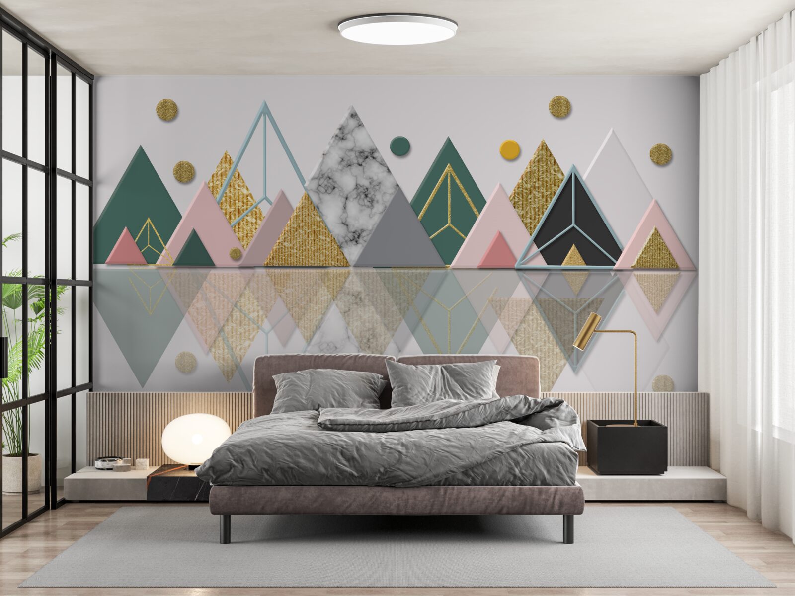 Fotobehang reflectie van herfstbomen op het wateroppervlak