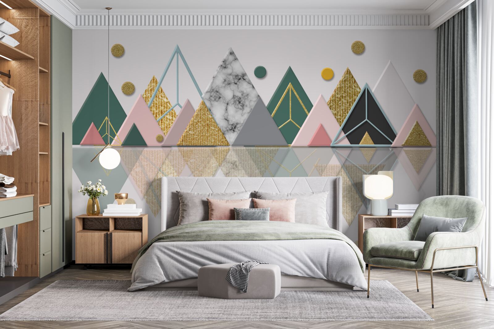 Fotobehang reflectie van herfstbomen op het wateroppervlak