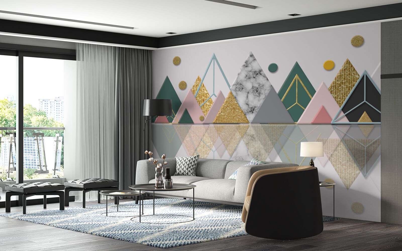 Fotobehang reflectie van herfstbomen op het wateroppervlak