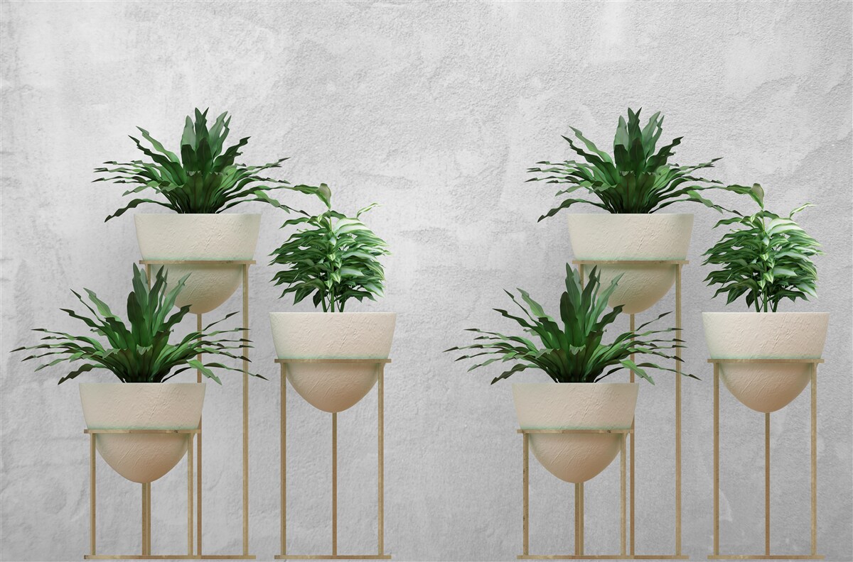 Fotobehang groene bloemen in fijne potten