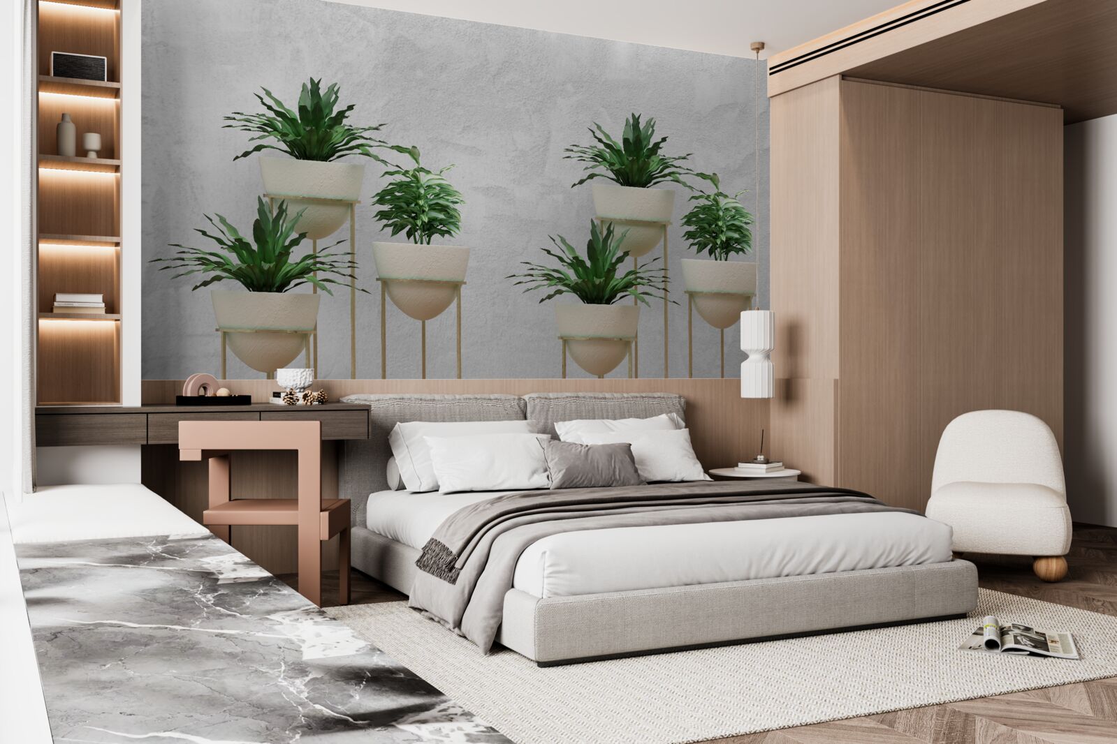 Fotobehang groene bloemen in fijne potten