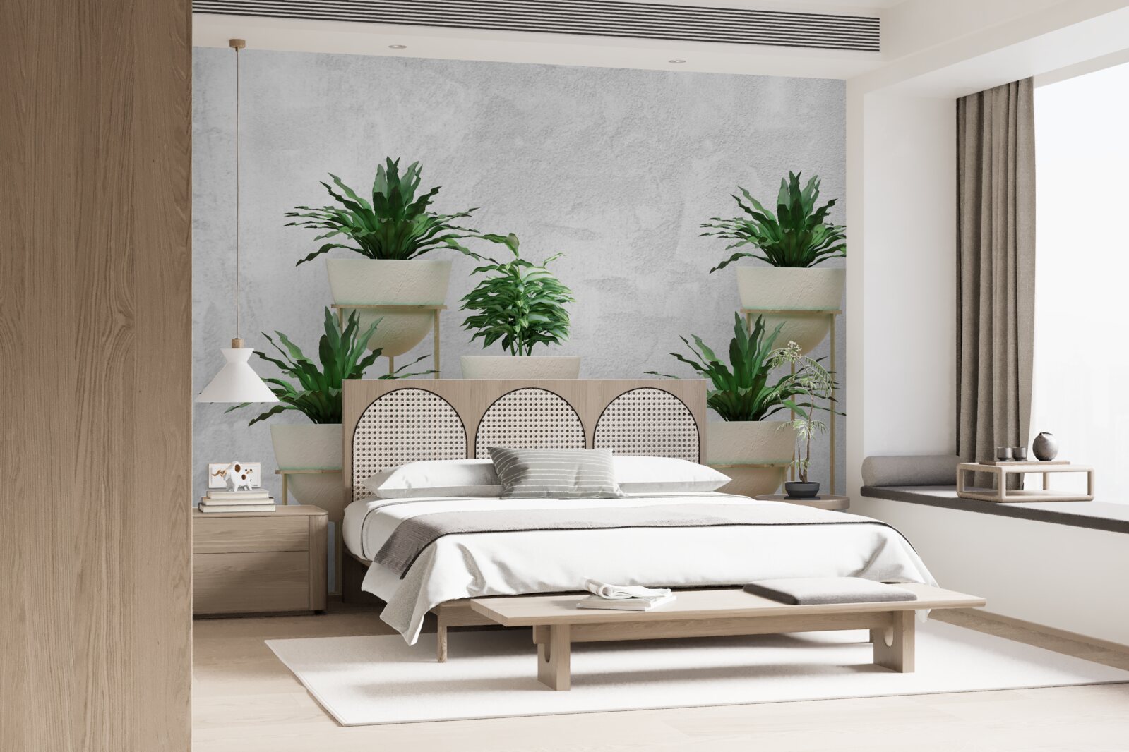 Fotobehang groene bloemen in fijne potten