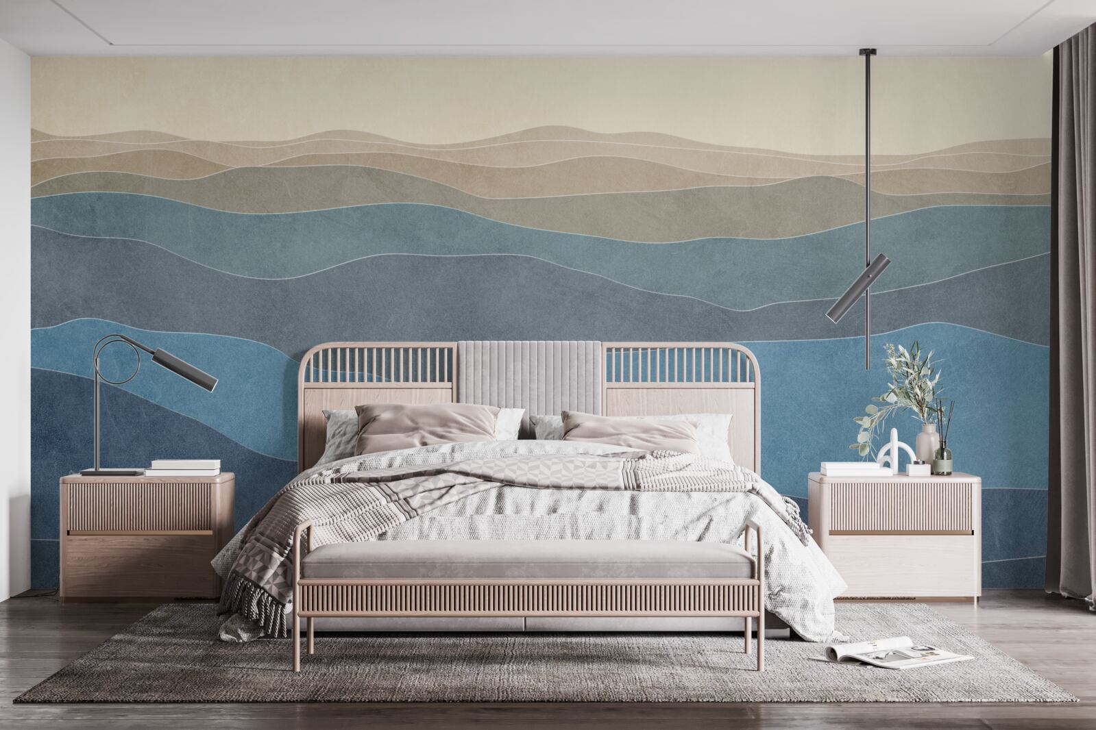 Fotobehang bij zonsopgang veelkleurige heuvels en vliegtuigen