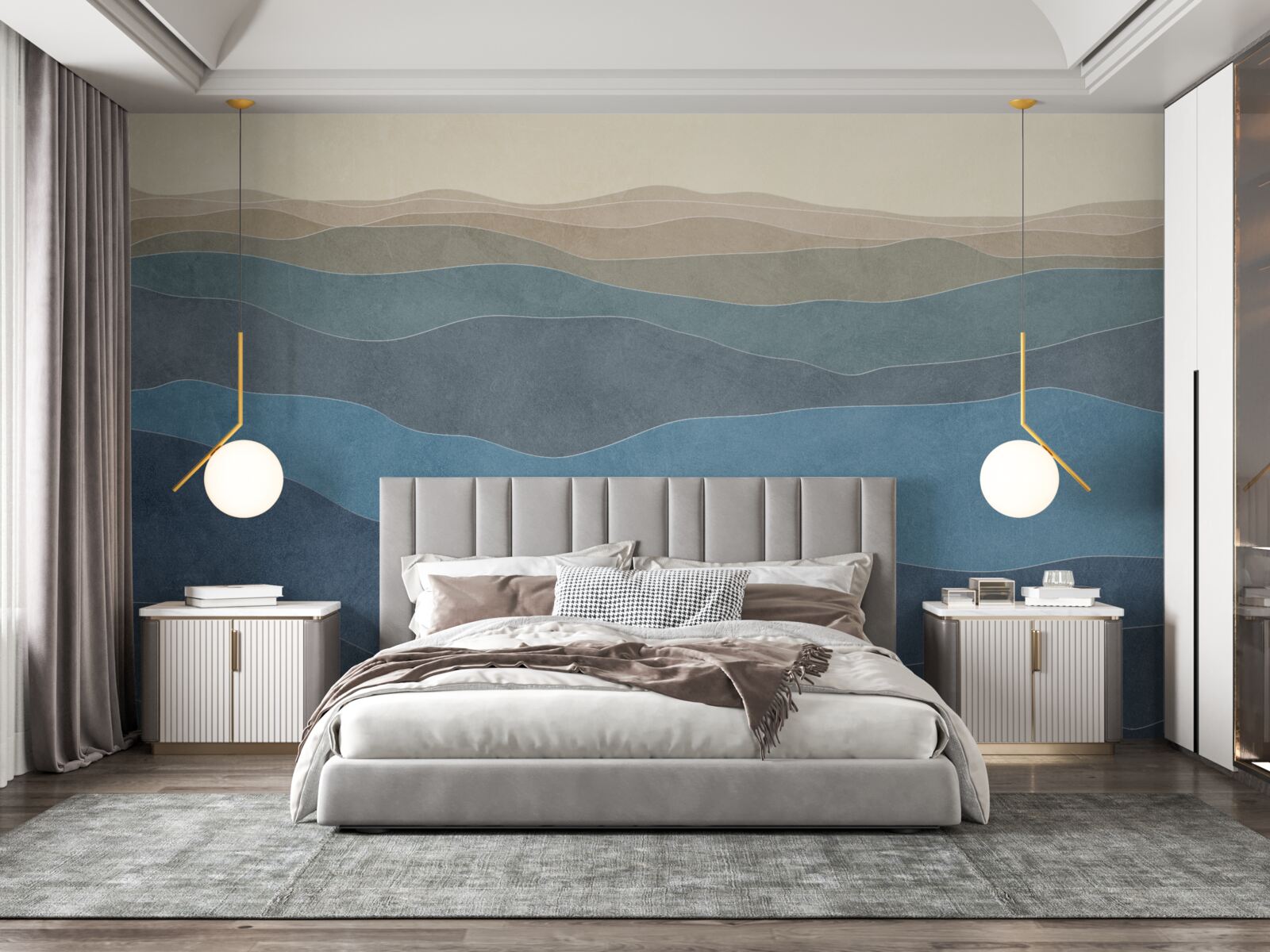 Fotobehang bij zonsopgang veelkleurige heuvels en vliegtuigen