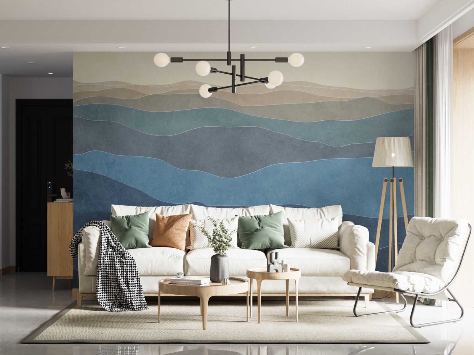 Fotobehang bij zonsopgang veelkleurige heuvels en vliegtuigen