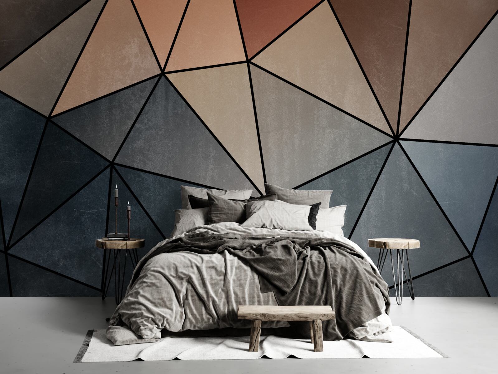 Fotobehang driedimensionale houten figuren in zachte kleuren