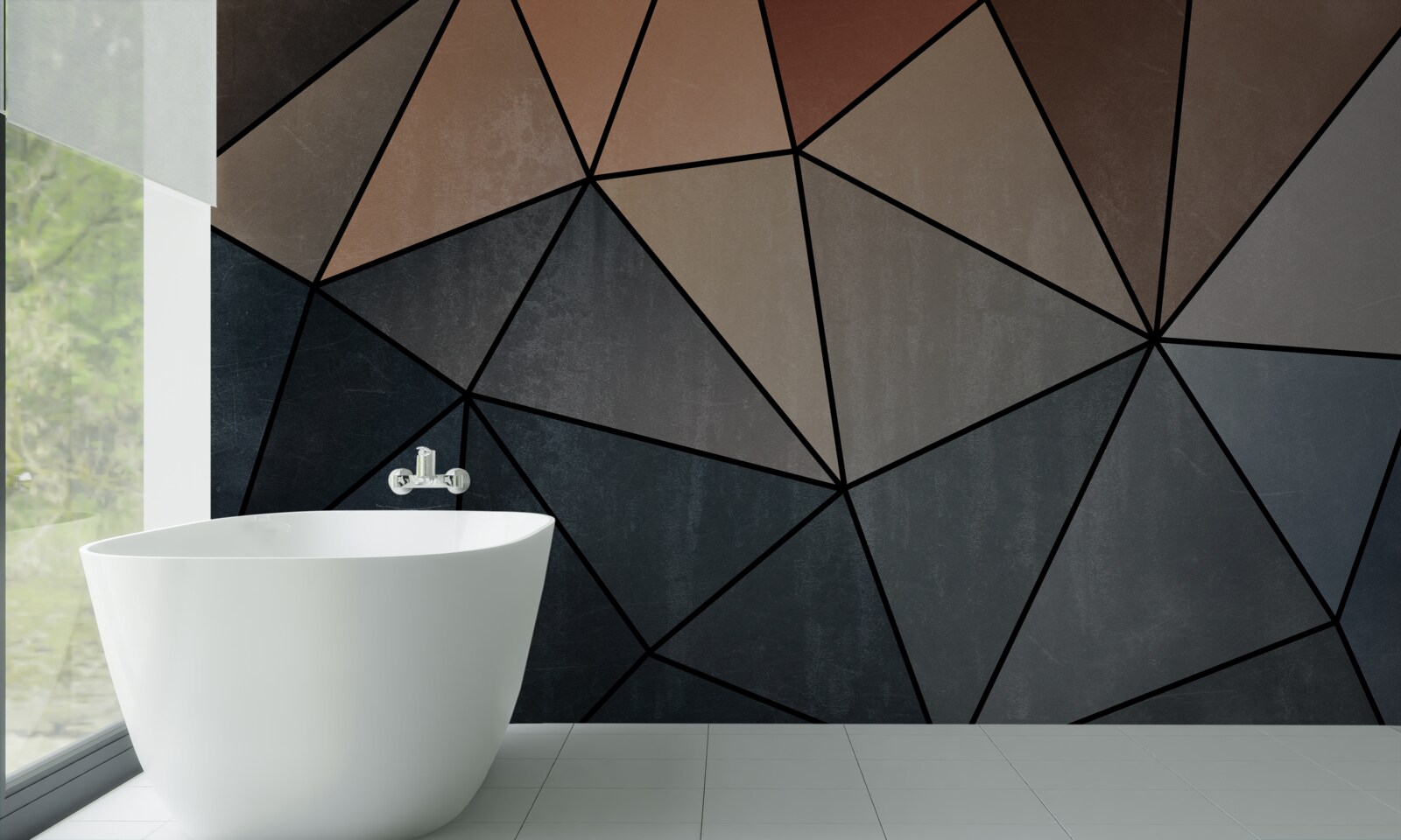 Fotobehang driedimensionale houten figuren in zachte kleuren