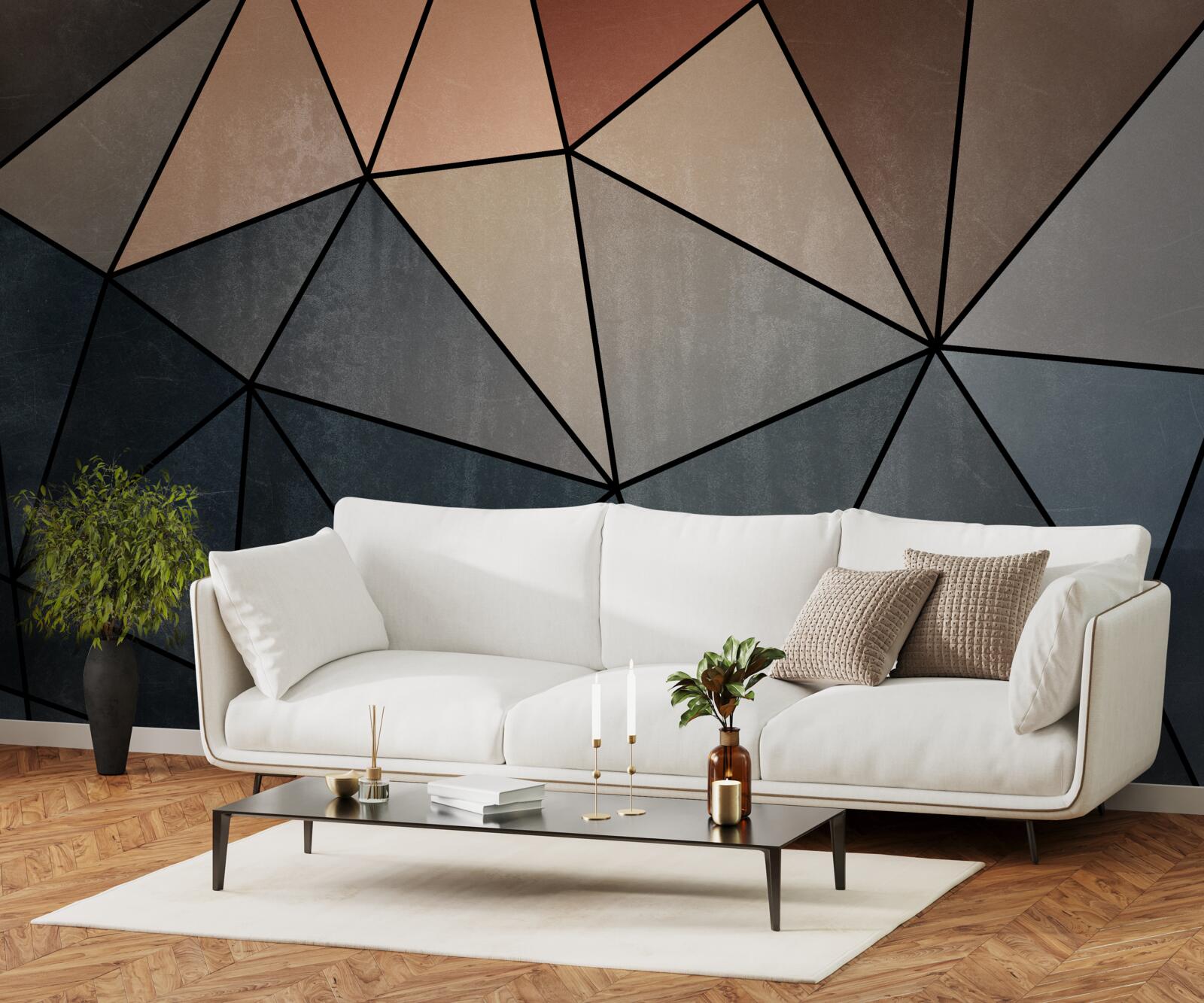 Fotobehang driedimensionale houten figuren in zachte kleuren