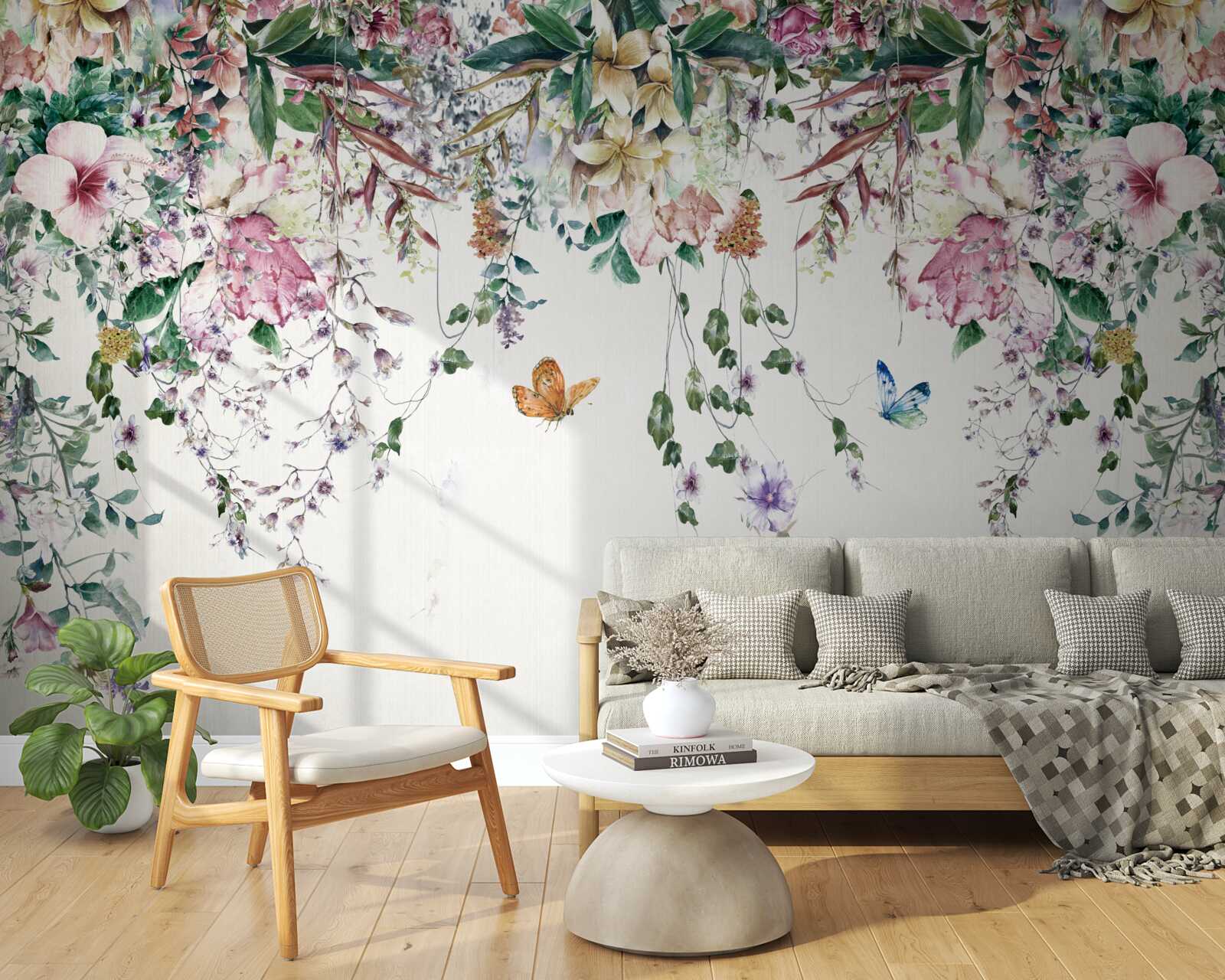 Fotobehang een tuin waar grondplanten in de zomer bloeien