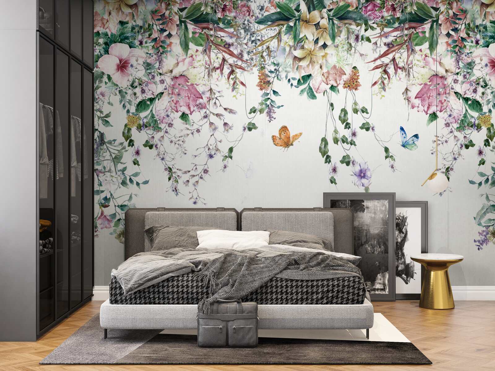 Fotobehang een tuin waar grondplanten in de zomer bloeien