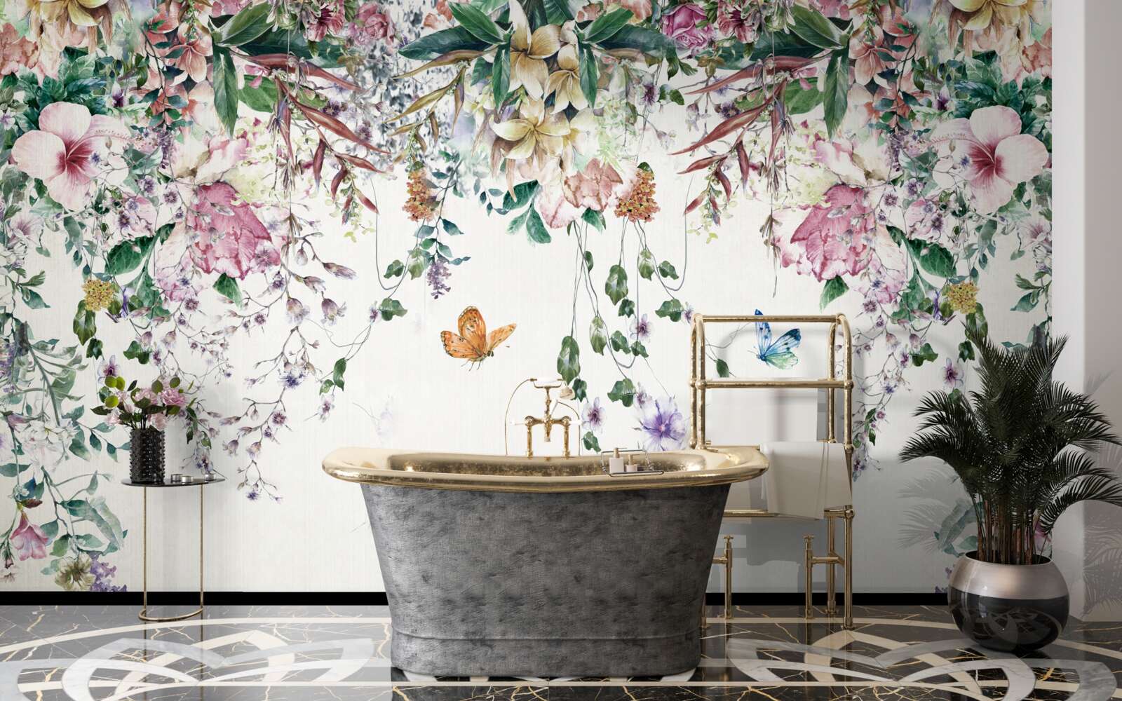 Fotobehang een tuin waar grondplanten in de zomer bloeien