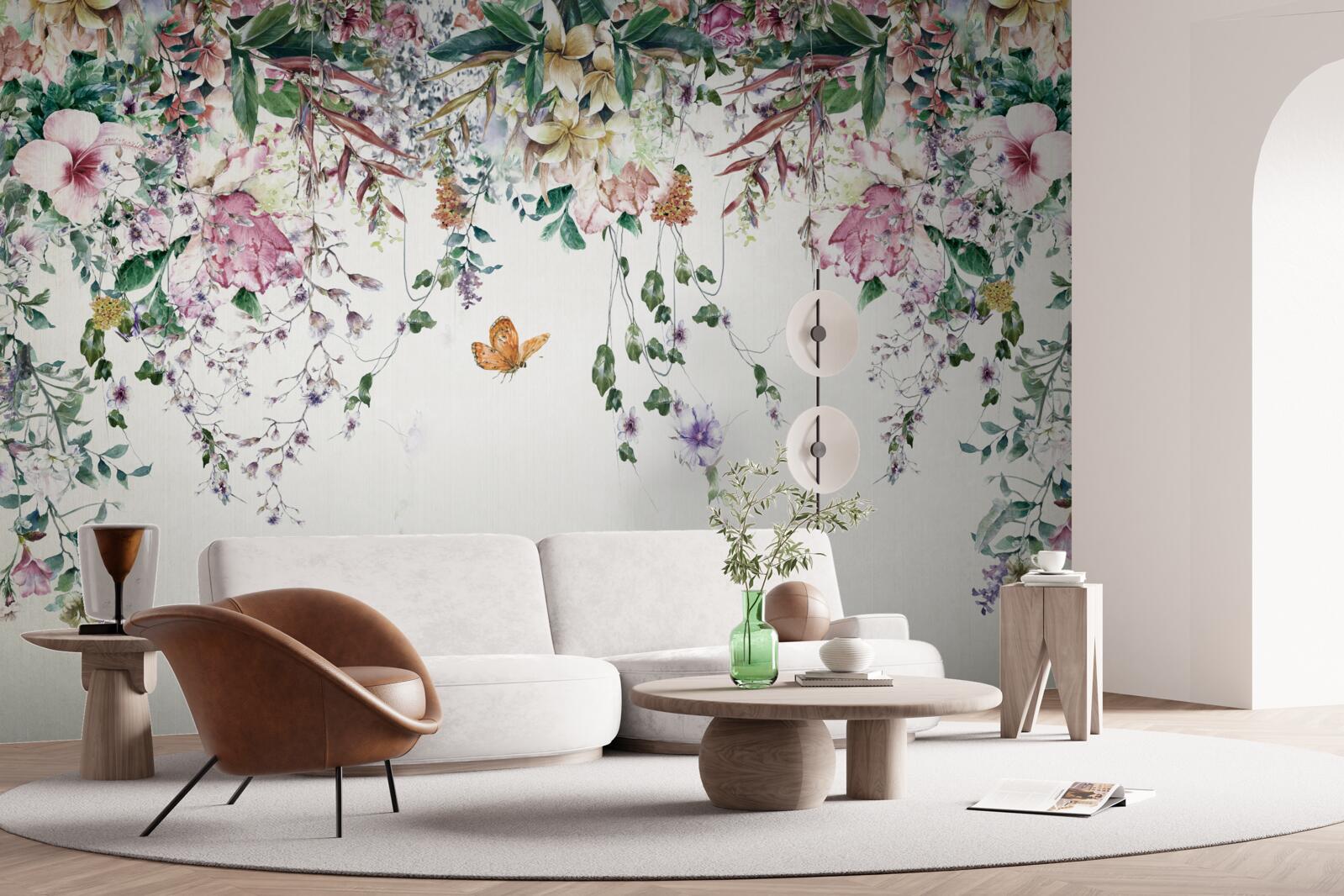 Fotobehang een tuin waar grondplanten in de zomer bloeien