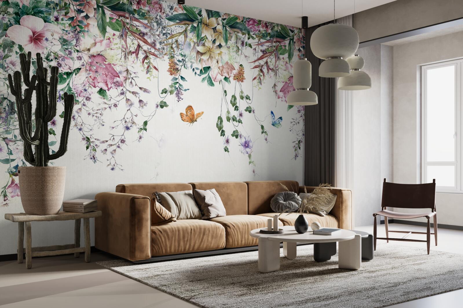 Fotobehang een tuin waar grondplanten in de zomer bloeien