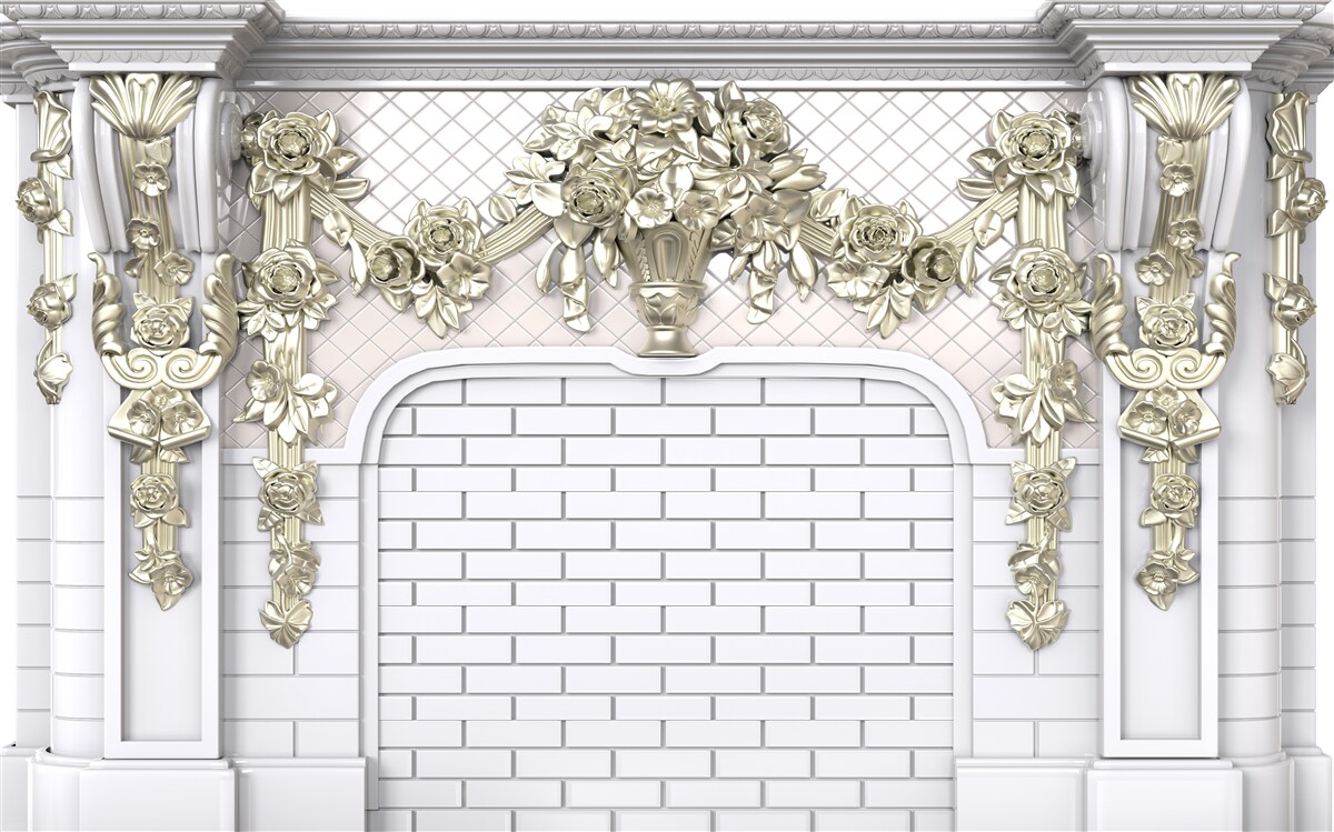 Fotobehang open haard, rijkelijk gedecoreerd