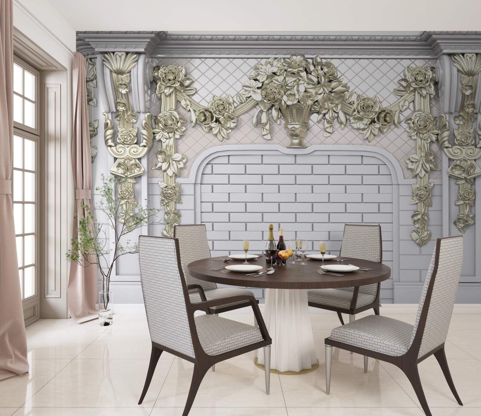 Fotobehang open haard, rijkelijk gedecoreerd