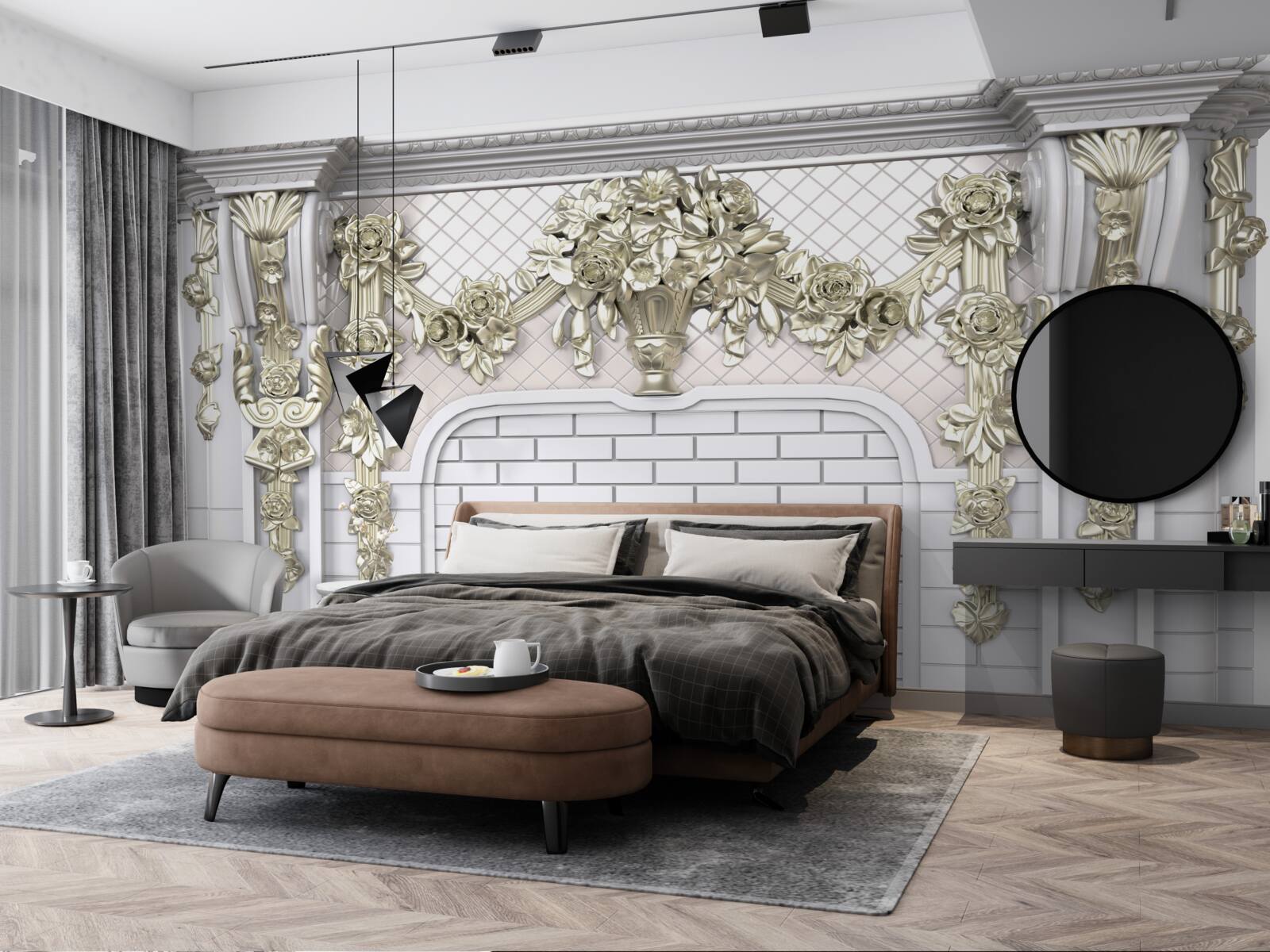 Fotobehang open haard, rijkelijk gedecoreerd