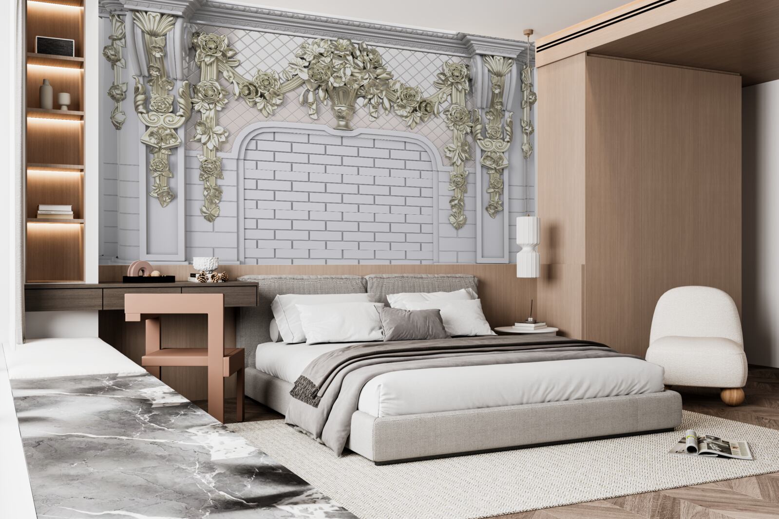 Fotobehang open haard, rijkelijk gedecoreerd