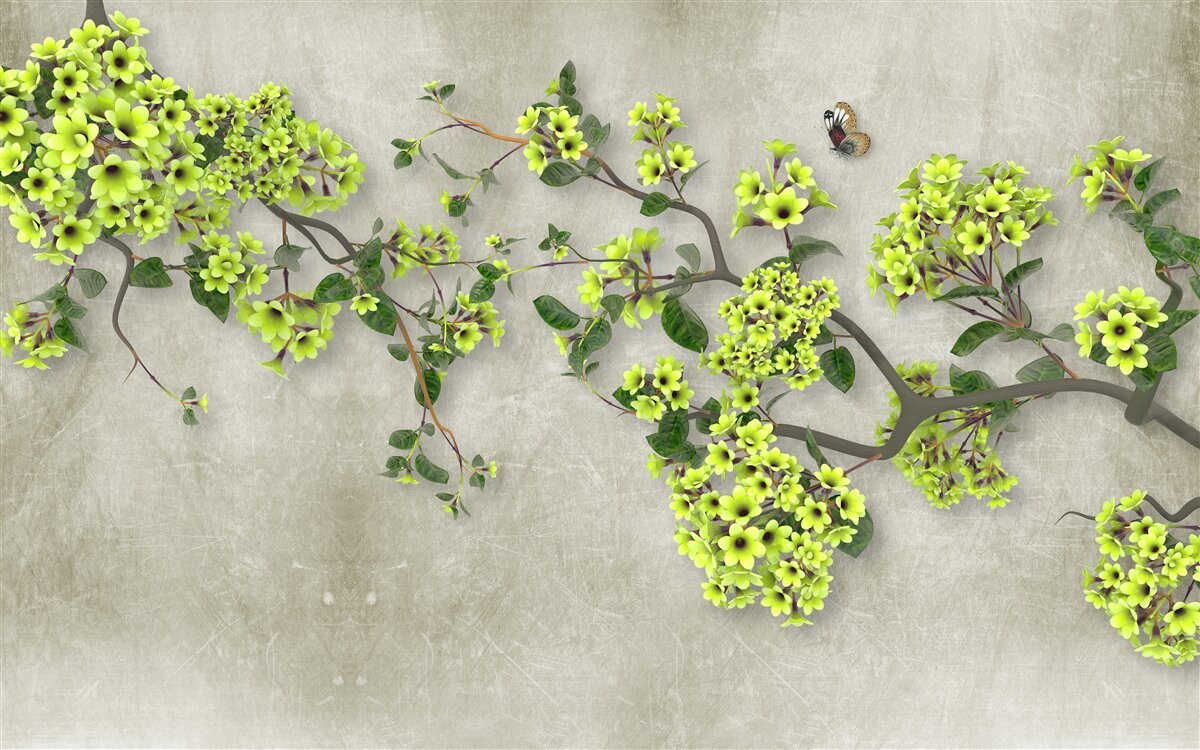Fotobehang magnolia tak bezaaid met weelderige groene knoppen