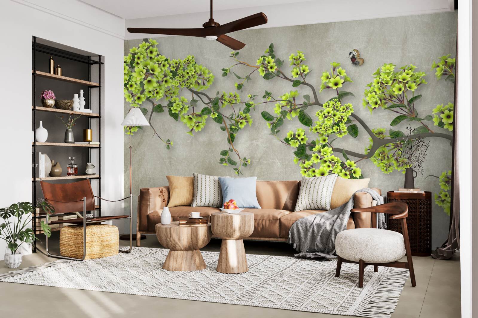 Fotobehang magnolia tak bezaaid met weelderige groene knoppen