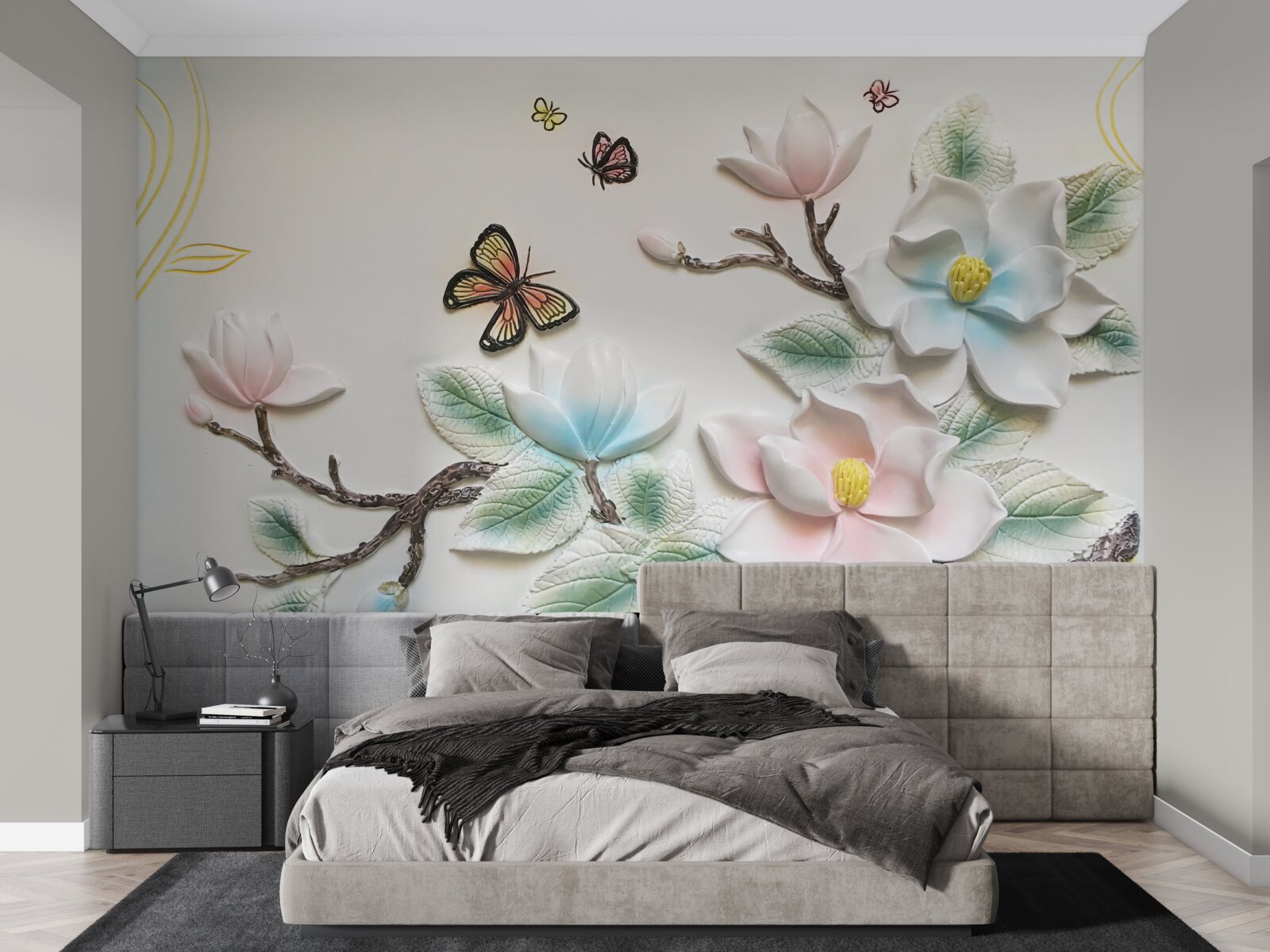 Fotobehang magnolia opende haar bloemen voor motten