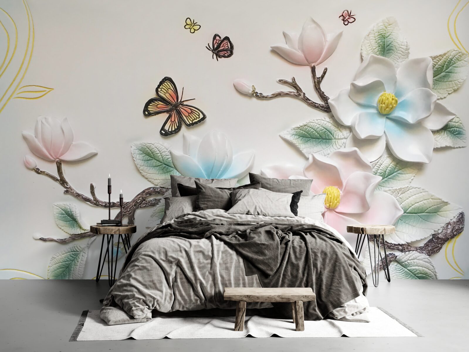 Fotobehang magnolia opende haar bloemen voor motten