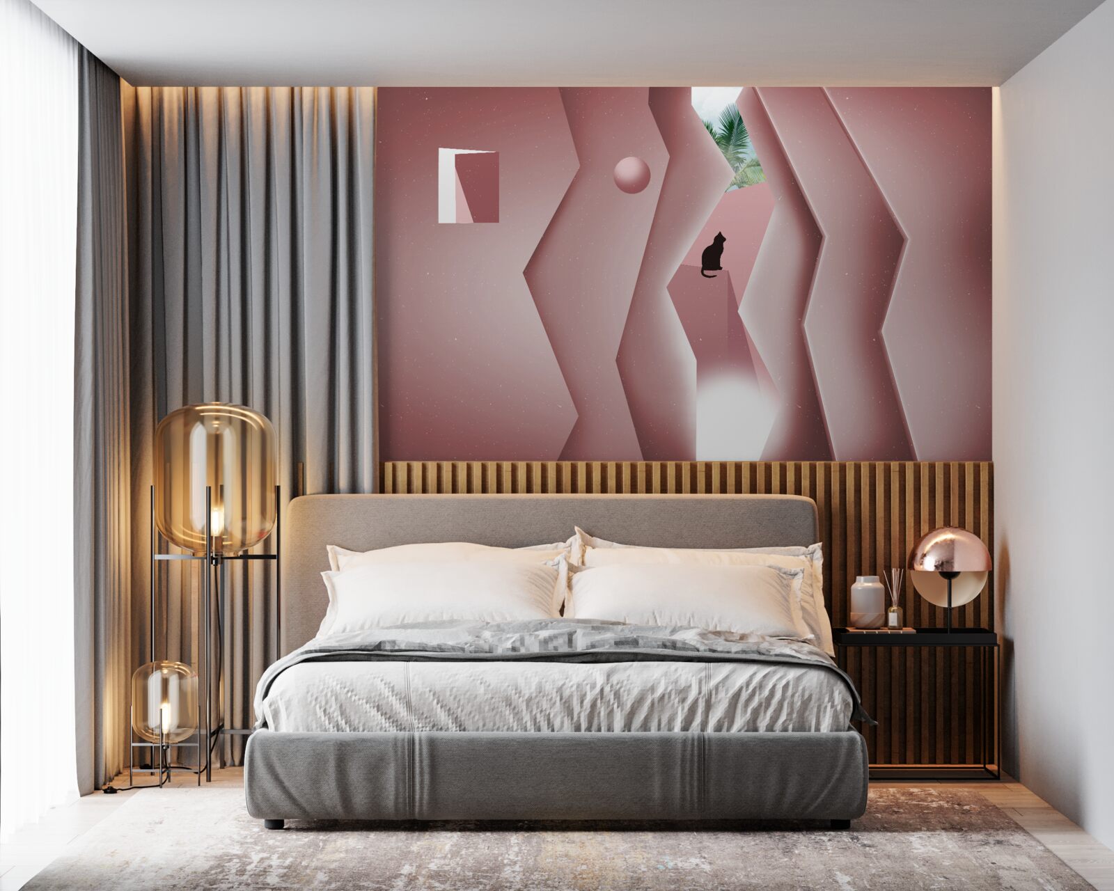 Fotobehang tunnel gemaakt in een abstracte stijl en geschilderd in roze tinten