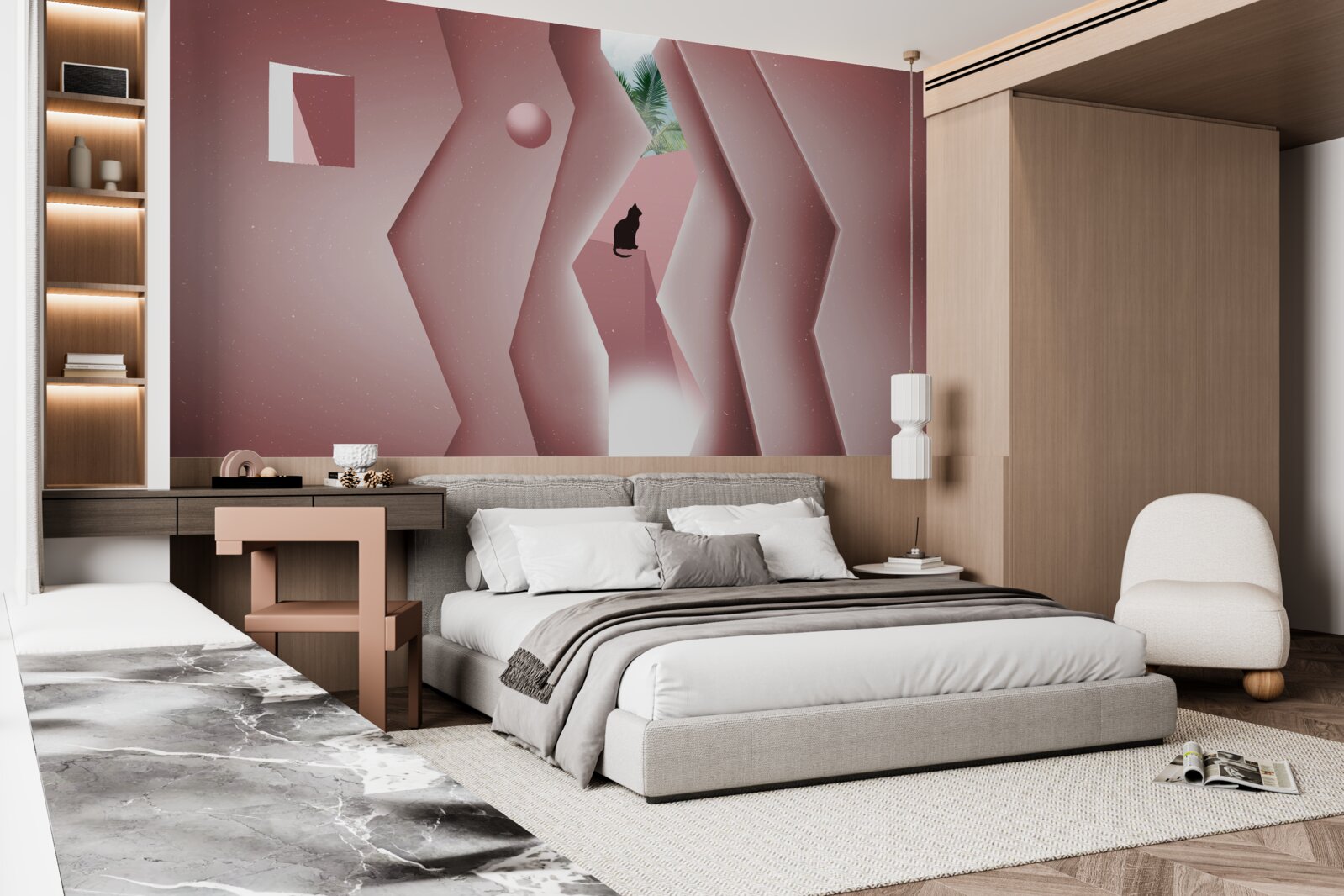 Fotobehang tunnel gemaakt in een abstracte stijl en geschilderd in roze tinten