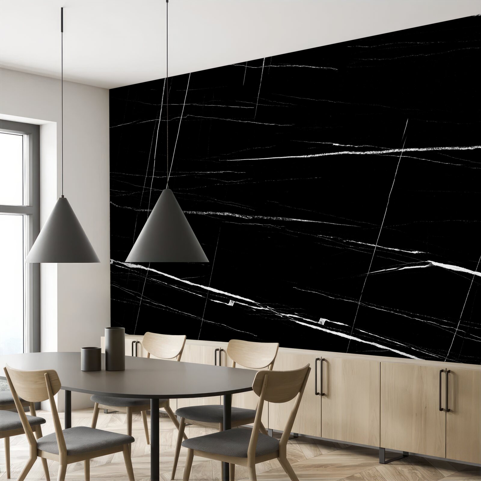 Fotobehang donkere achtergrond met witte vage lijnen