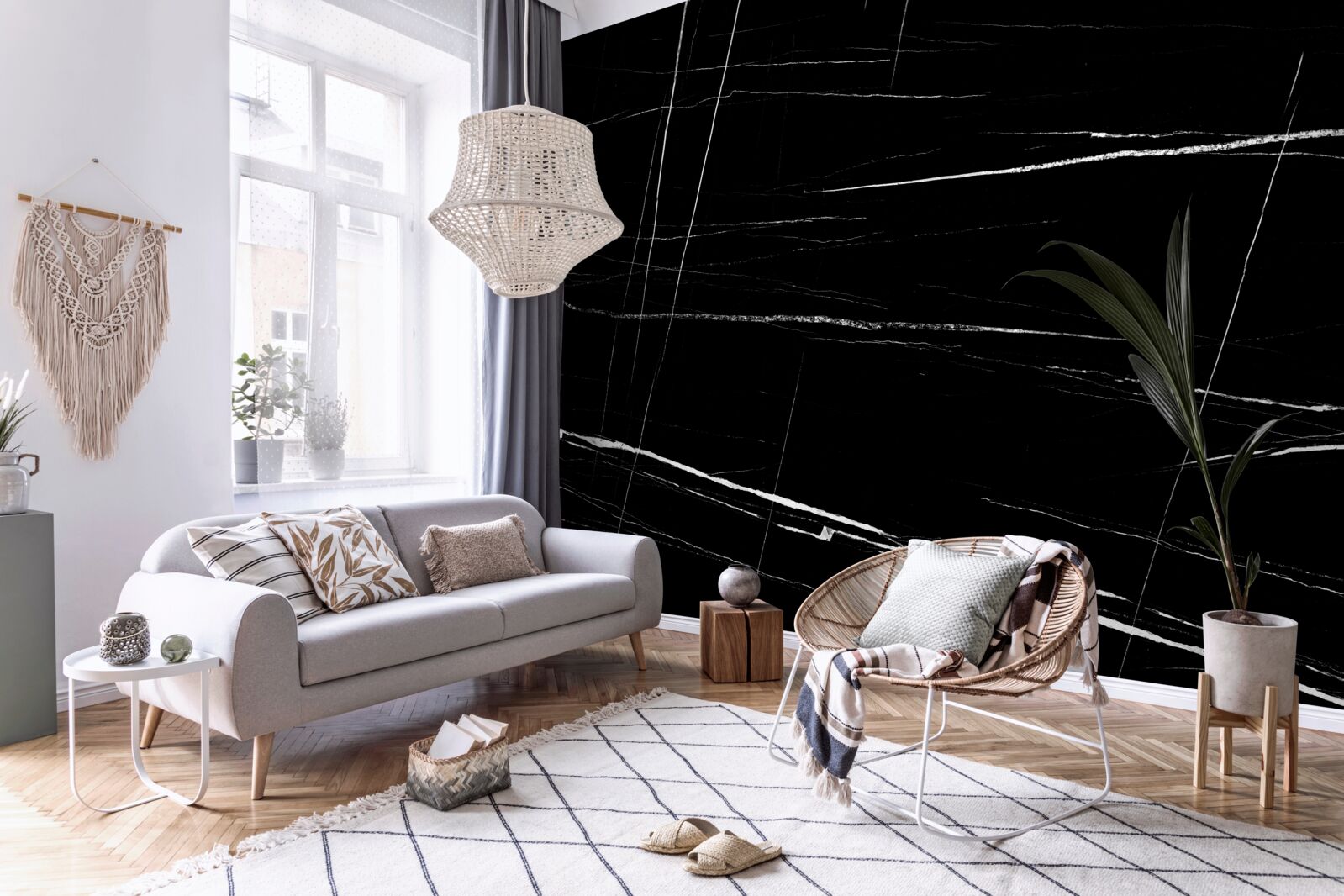 Fotobehang donkere achtergrond met witte vage lijnen