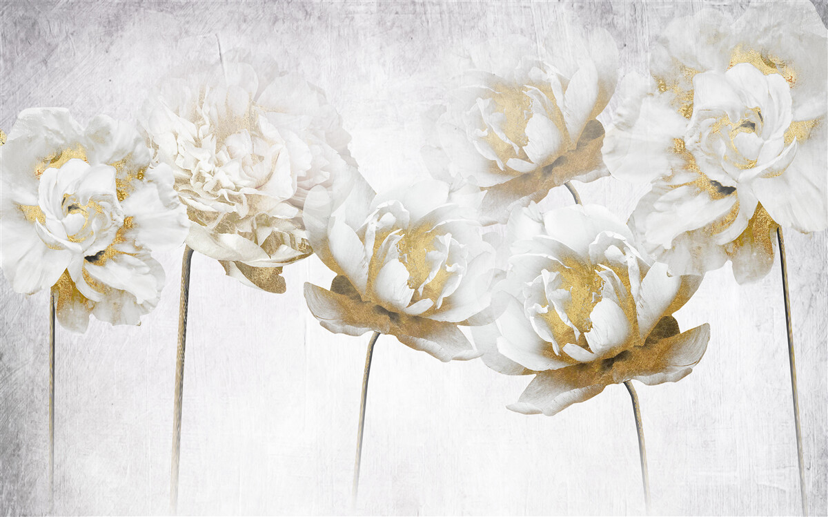 Fotobehang elegante planten van goud en zijde