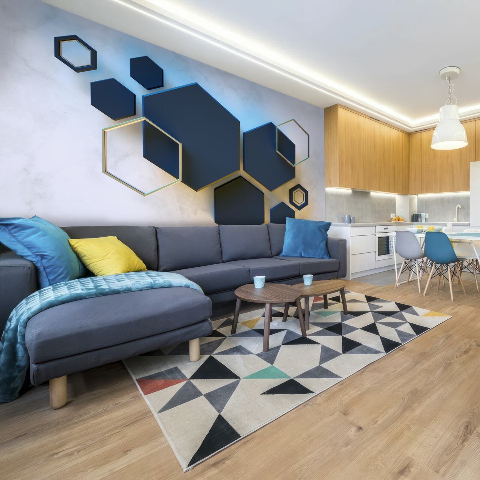 Fotobehang zwevende zwarte zeshoeken