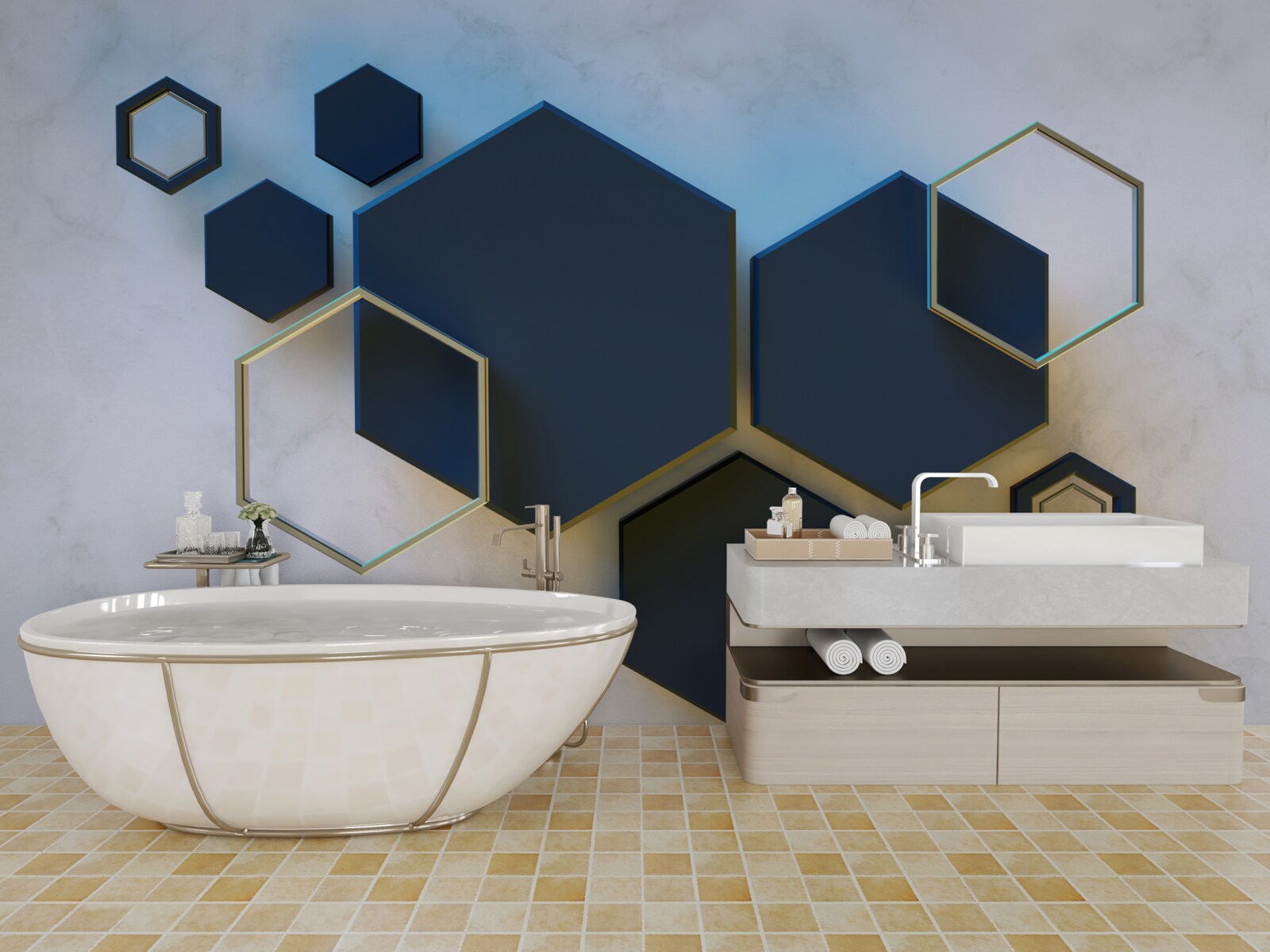 Fotobehang zwevende zwarte zeshoeken