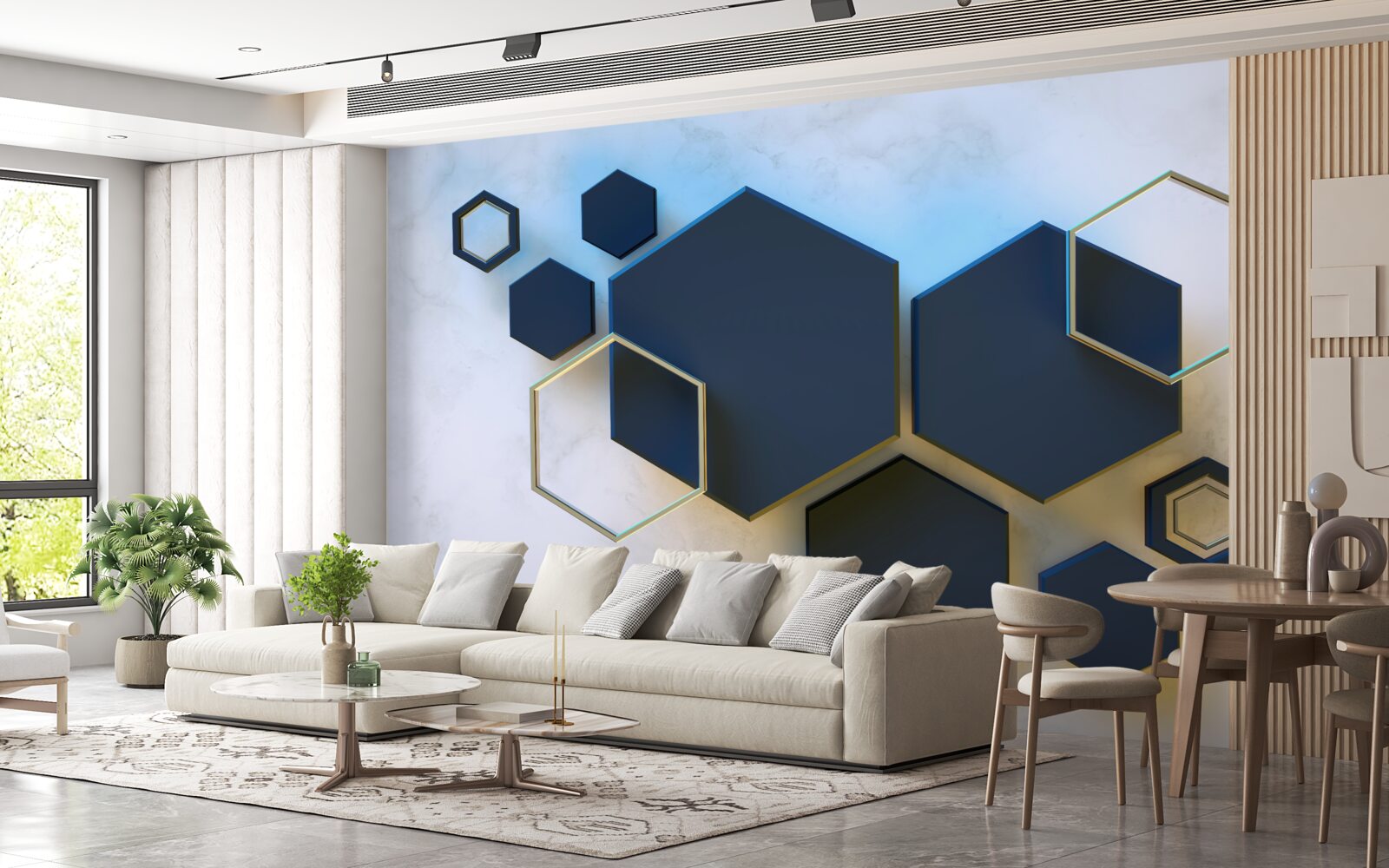 Fotobehang zwevende zwarte zeshoeken