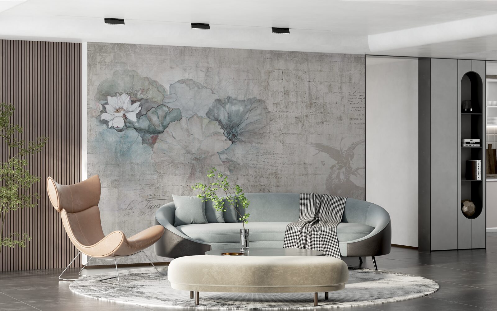 Fotobehang aquarel met een hert en blauwe bloemen