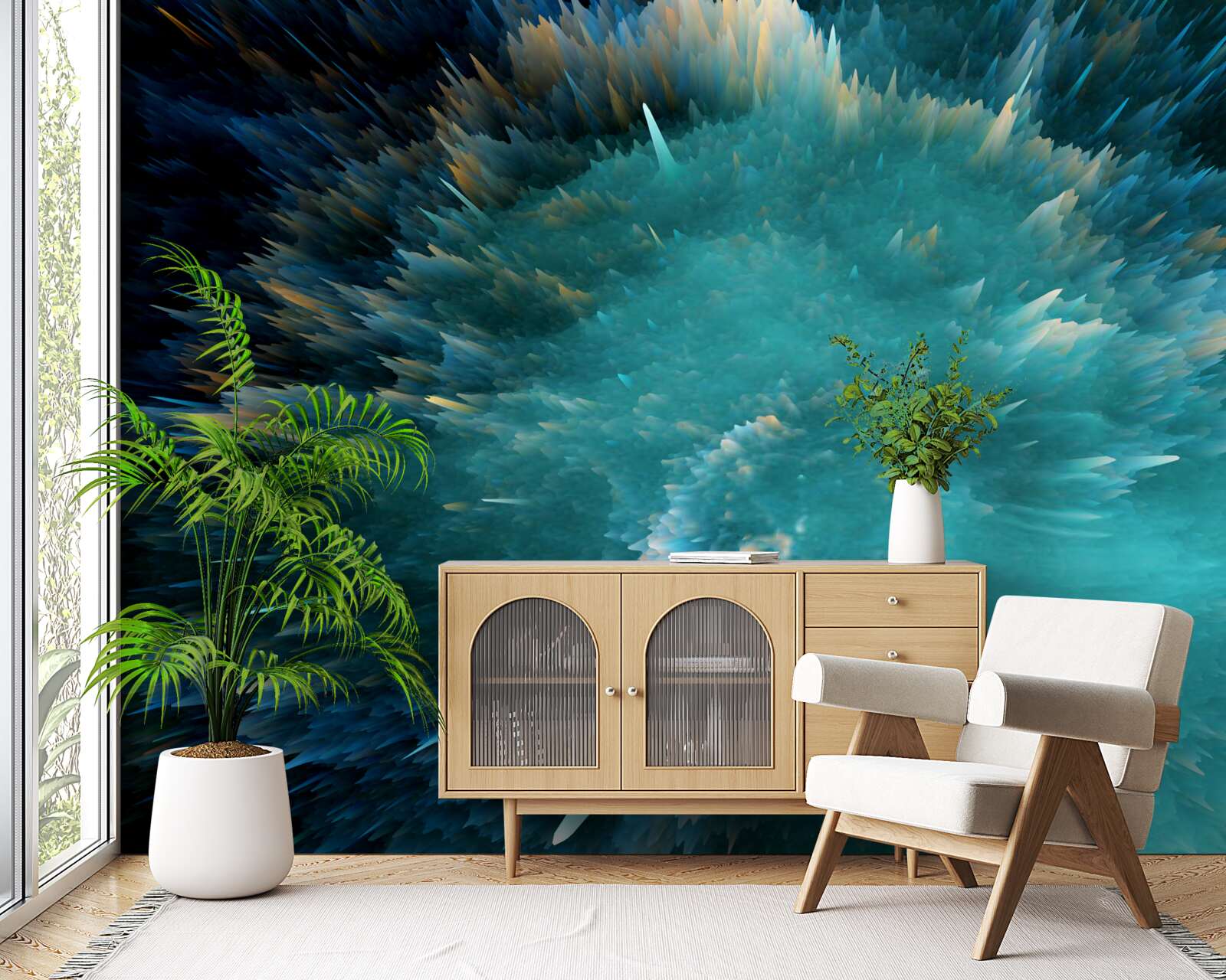 Fotobehang een flits van levendige turquoise pigmentatie