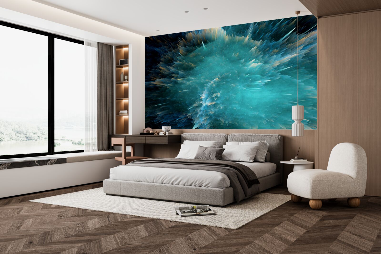 Fotobehang een flits van levendige turquoise pigmentatie