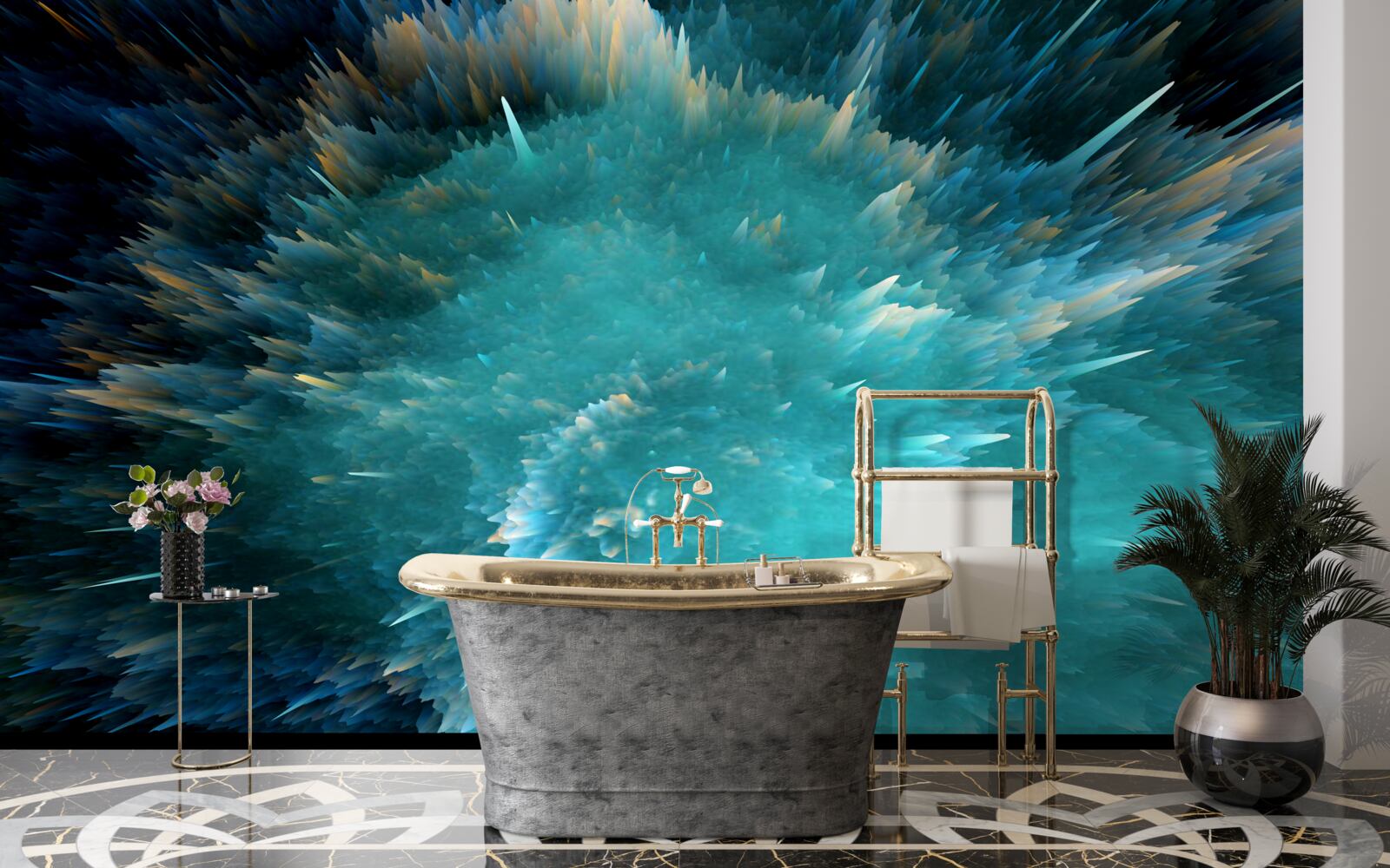 Fotobehang een flits van levendige turquoise pigmentatie