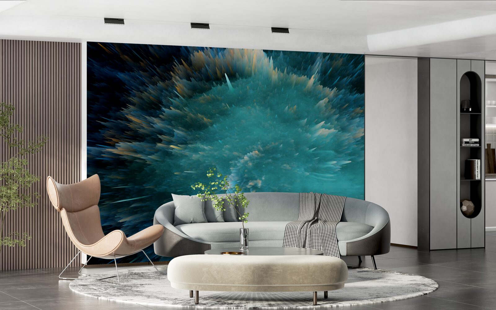 Fotobehang een flits van levendige turquoise pigmentatie