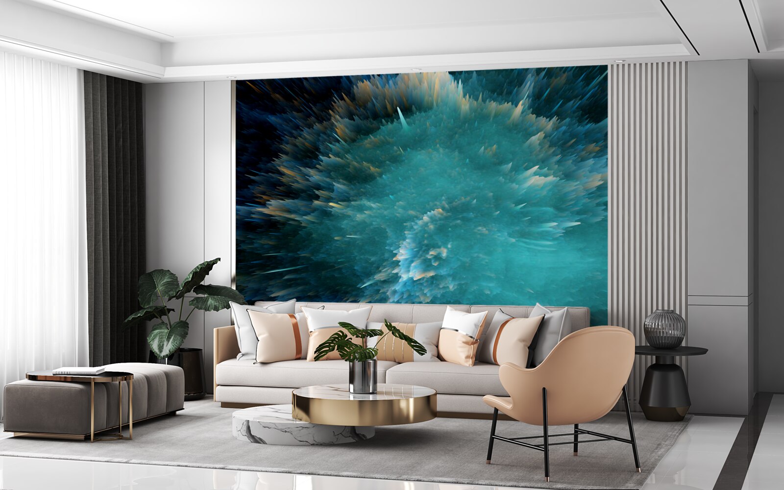 Fotobehang een flits van levendige turquoise pigmentatie