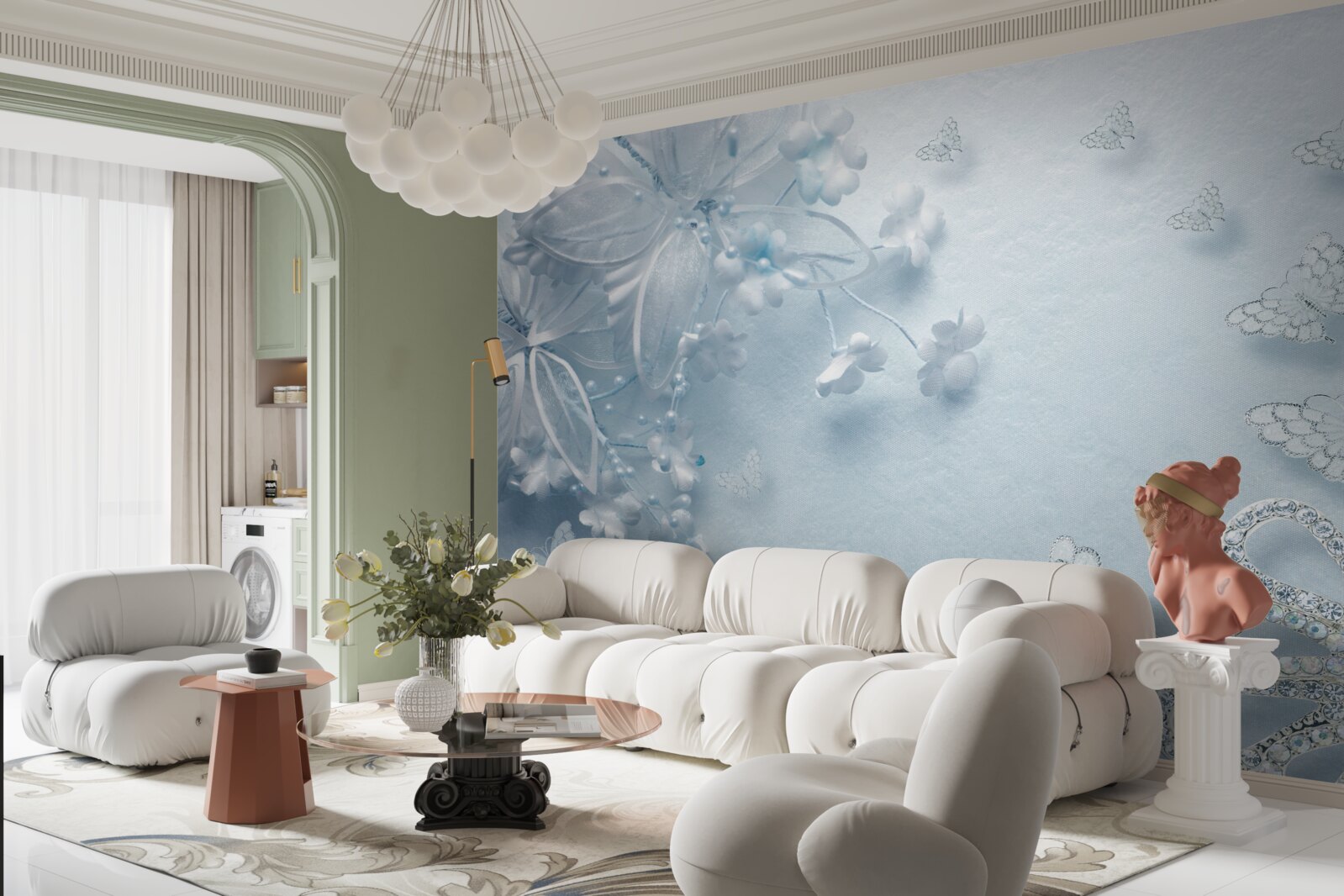 Fotobehang knoppen die bloeien onder vlinders in de lucht