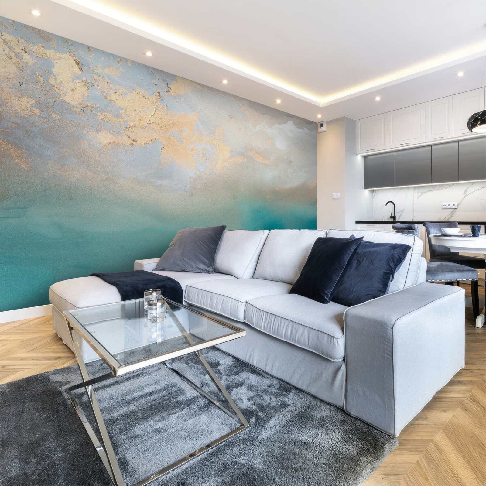 Fotobehang Turquoise gekleurde zeegolven, heftig razend