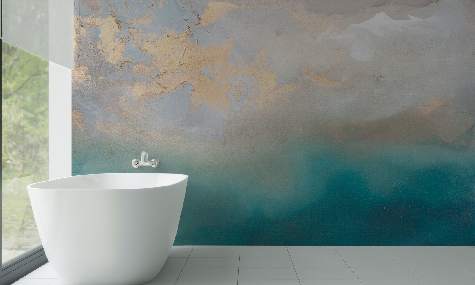 Fotobehang Turquoise gekleurde zeegolven, heftig razend