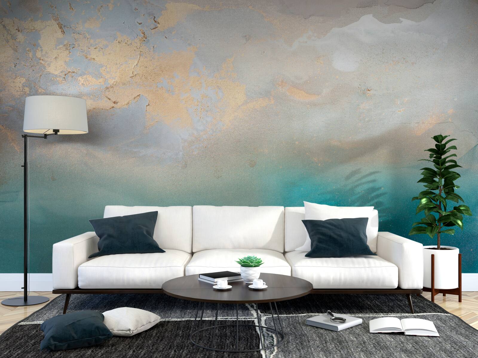 Fotobehang Turquoise gekleurde zeegolven, heftig razend