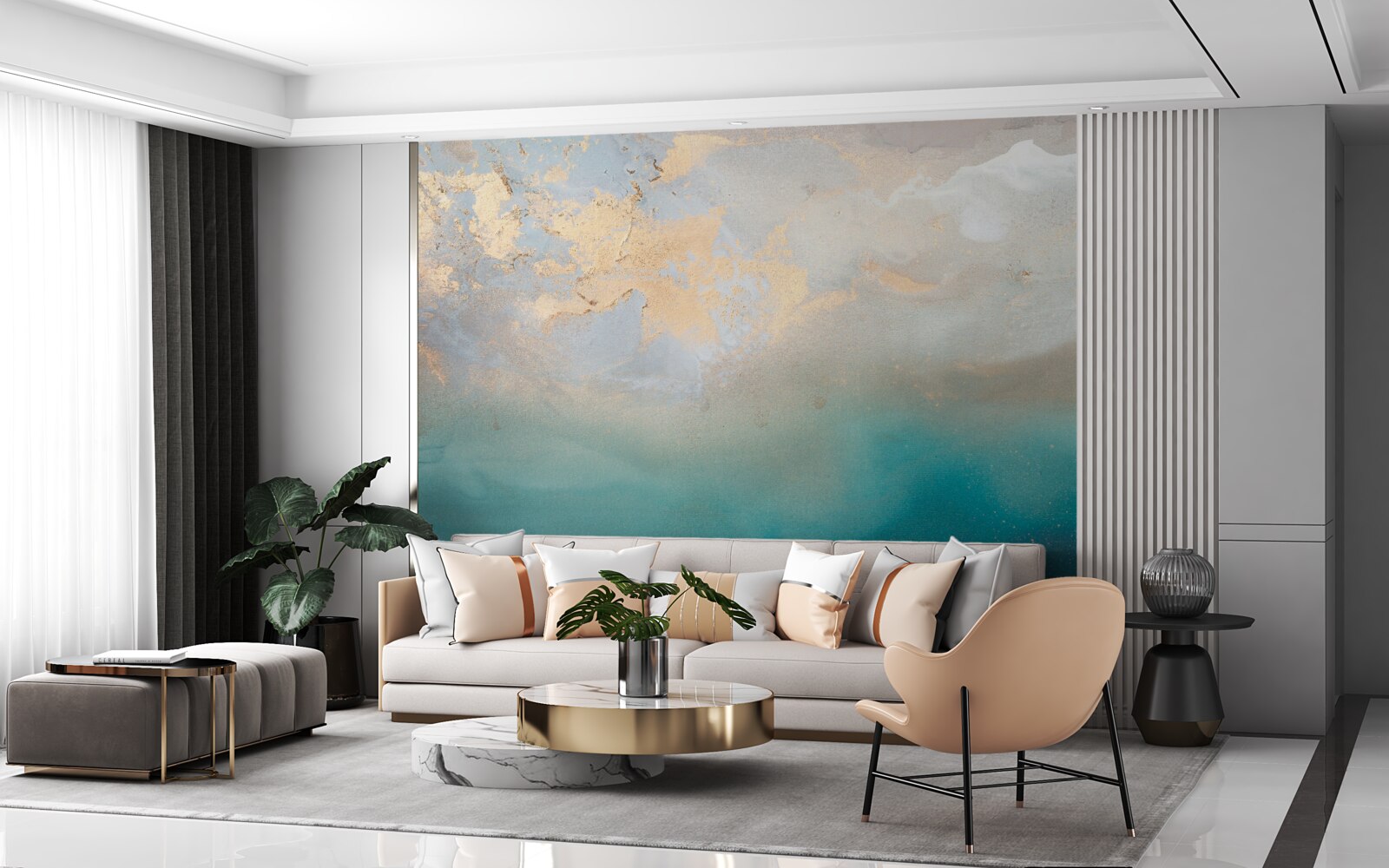 Fotobehang Turquoise gekleurde zeegolven, heftig razend