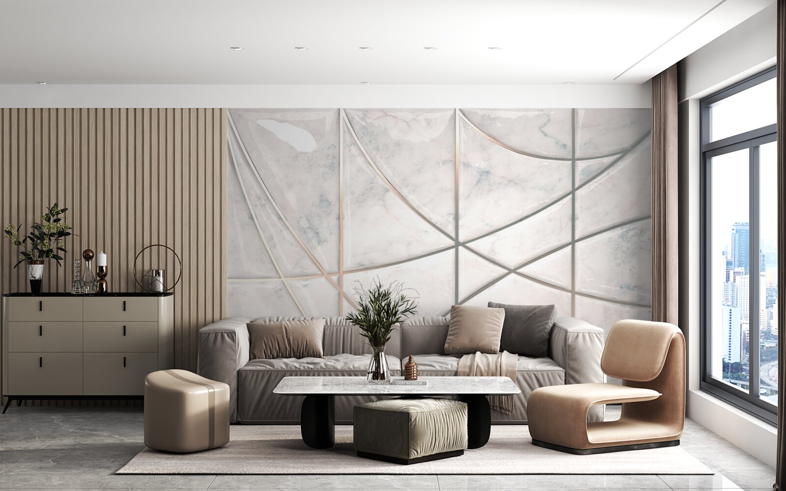 Fotobehang vloeiende curven worden op een lichte achtergrond geplaatst