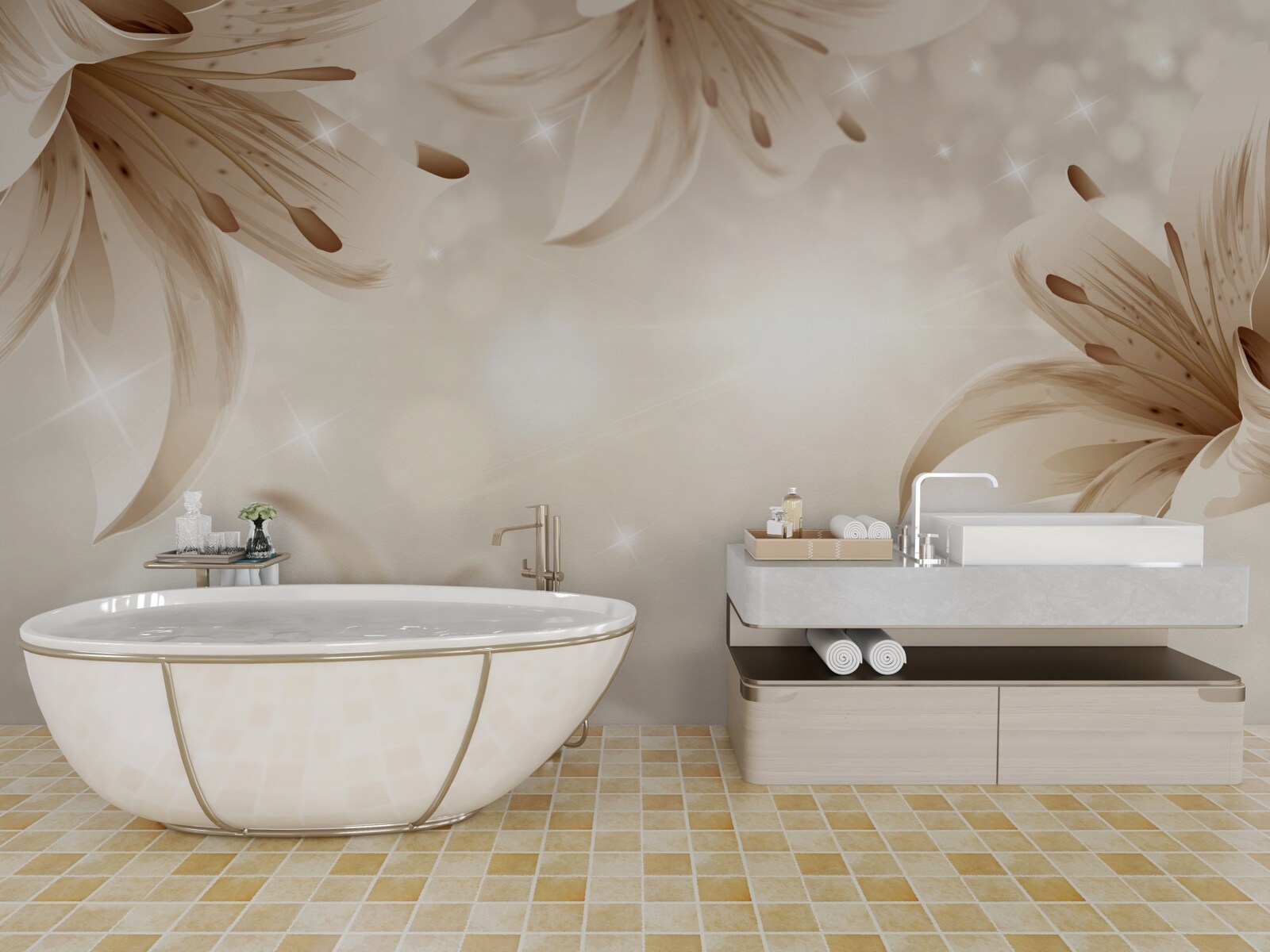 Fotobehang zacht boeket van heldere lelies